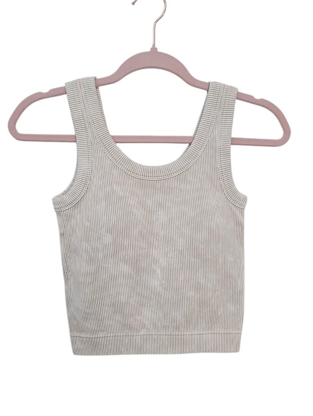 Zenana Ribbed Tank Top Women Size M Cream Seamless Bra Scoop Neck Crop